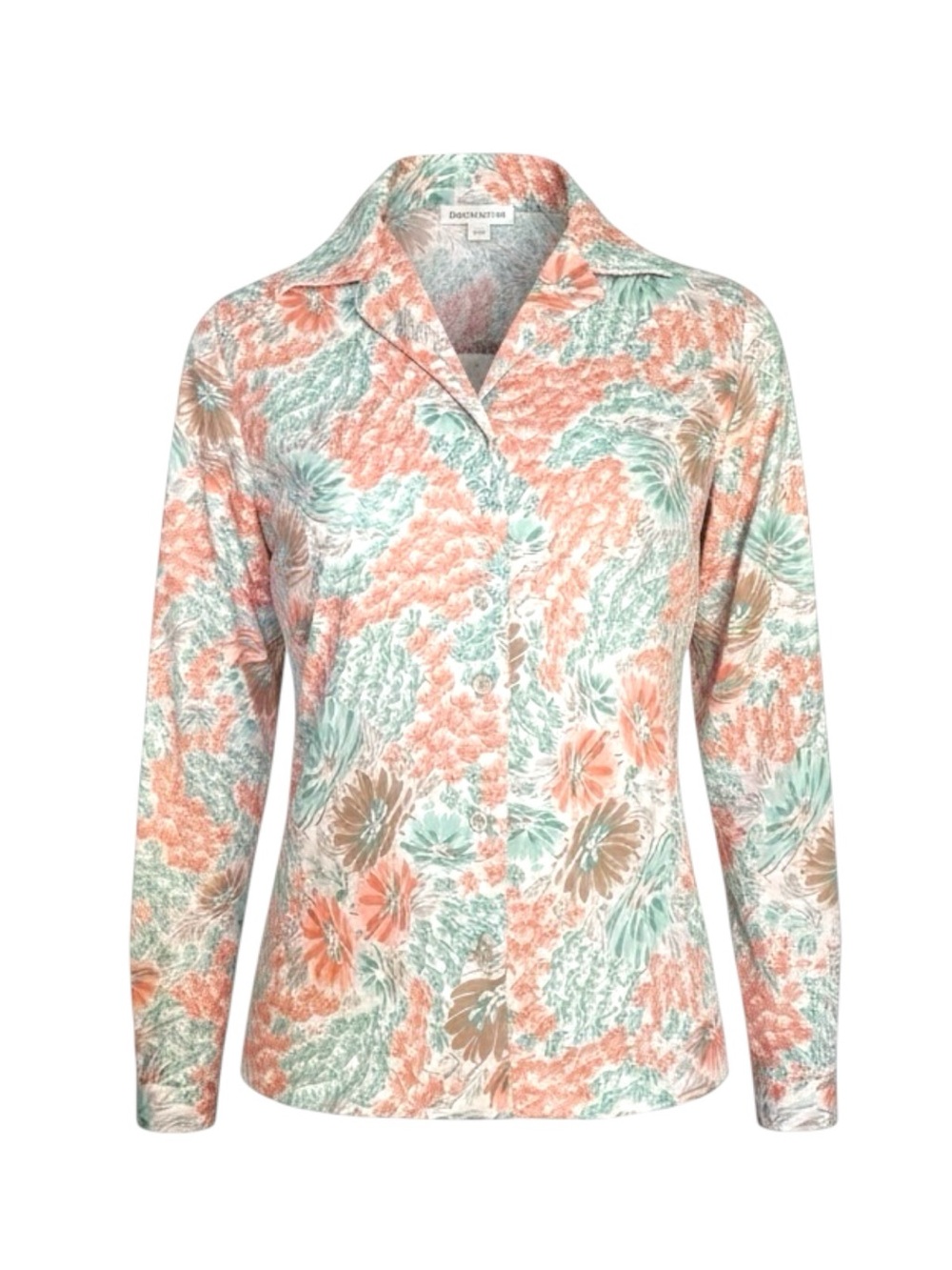 VINTAGE Montgomery Ward Blouse Pink Blue White Floral Long Sleeve Womens